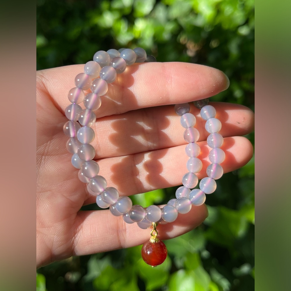 Two layer 6mm violet agate and caneliam bracelet‎